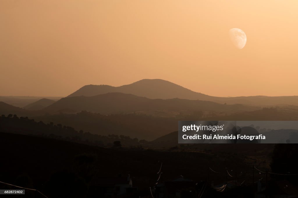 Beautiful sunset over the hills, Portugal landscapes