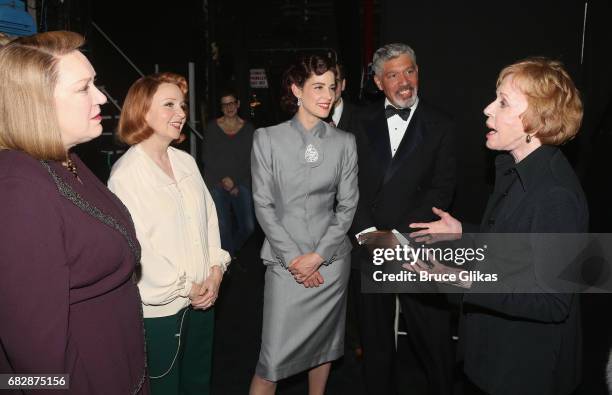 Kristine Nielsen, Kate Burton, Cobie Smulders, Peter Francis James and Carol Burnett chat backstage at the hit play "Present Laughter" on Broadway at...