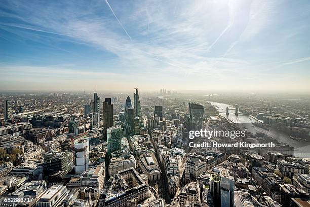 aerial over london and river thames - aerial view london stock-fotos und bilder