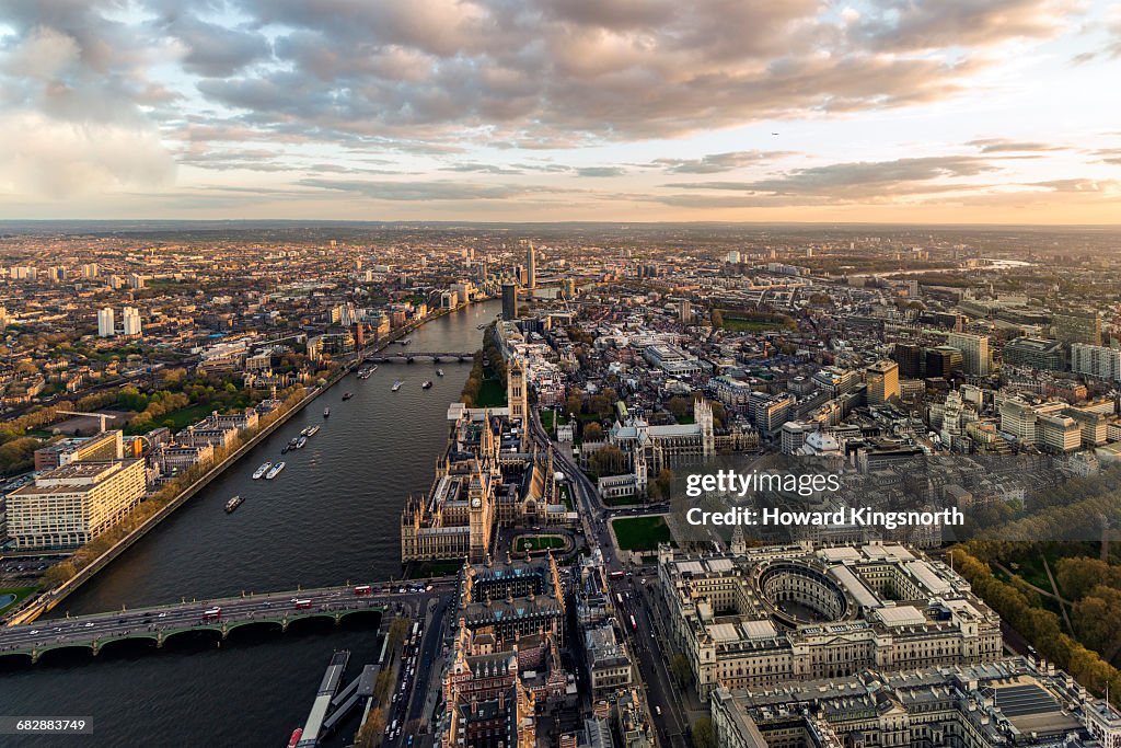 Aerial over Parliament and River Thames