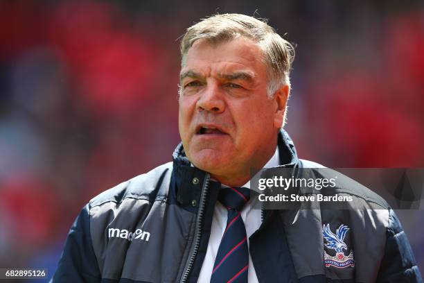 Sam Allardyce, Manager of Crystal Palace looks on prior to the Premier League match between Crystal Palace and Hull City at Selhurst Park on May 14,...