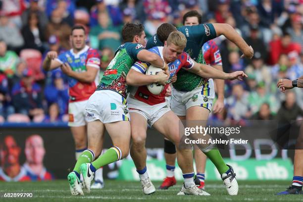 Raiders fan during the round 10 NRL match between the Newcastle Knights and the Canberra Raiders at McDonald Jones Stadium on May 14, 2017 in...