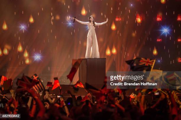 Demy, the contestant from Greece, performs at the Eurovision Grand Final on May 13, 2017 in Kiev, Ukraine. Ukraine is the 62nd host of the annual...