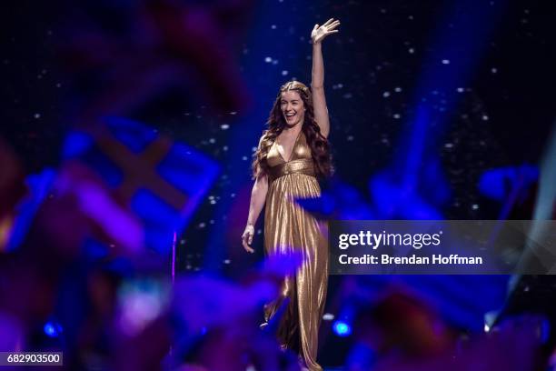 Lucie Jones, the contestant from the United Kingdom, is introduced at the Eurovision Grand Final on May 13, 2017 in Kiev, Ukraine. Ukraine is the...