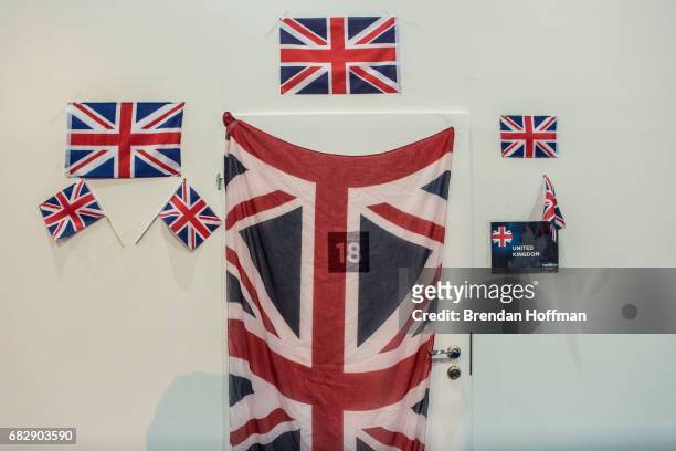The door to the dressing room of Lucie Jones, the contestant from the United Kingdom, back stage before the Eurovision Grand Final on May 13, 2017 in...