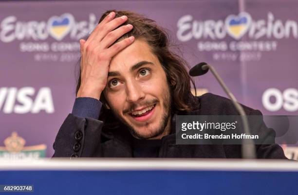 Salvador Sobral, the winning contestant from Portugal, at the winner's press conference at the Eurovision Grand Final on May 14, 2017 in Kiev,...