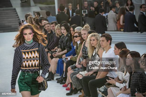 Celebrities watch the Louis Vuitton Resort 2018 show at the Miho Museum on May 14, 2017 in Koka, Japan.