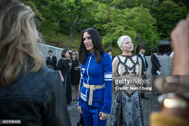Jennifer Connelly and Michelle Williams attend the Louis Vuitton Resort 2018 show at the Miho Museum on May 14, 2017 in Koka, Japan.