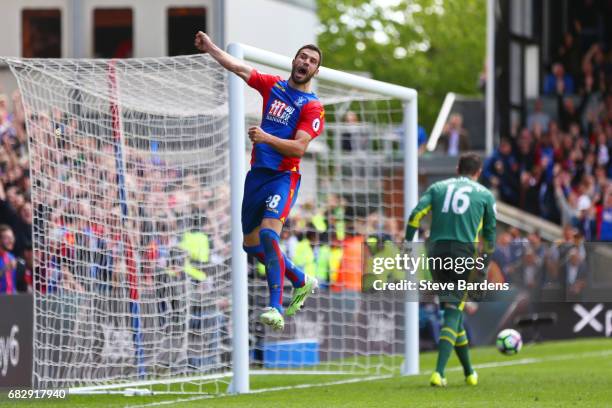 Luka Milivojevic of Crystal Palace celebrates scoring his sides third goal during the Premier League match between Crystal Palace and Hull City at...