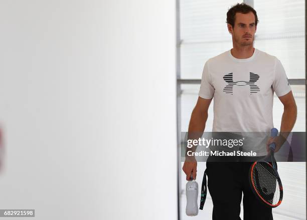 Andy Murray of Great Britain arrives for a press conference on Day Two of The Internazionali BNL d'Italia 2017 at the Foro Italico on May 14, 2017 in...