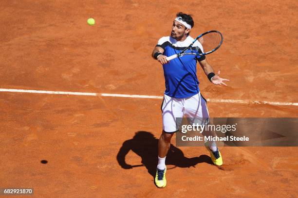 Fabio Fognini of Italy in action during his forst round match against Matteo Berrettini of Italy on Day Two of The Internazionali BNL d'Italia 2017...