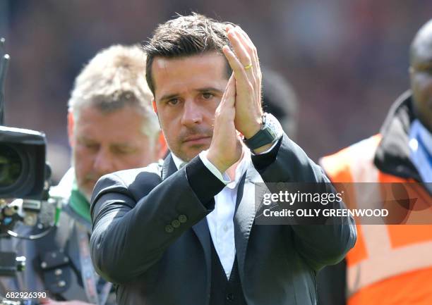 Hull City's Portuguese head coach Marco Silva reacts at the close of the English Premier League football match between Crystal Palace and Hull City...