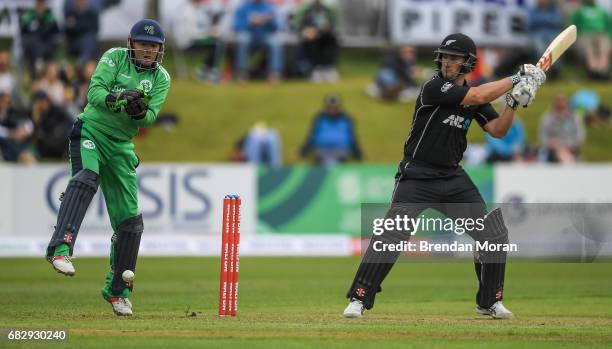 Dublin , Ireland - 14 May 2017; Ireland wicketkeeper Niall O'Brien attempts to catch Neil Broom of New Zealand during the One Day International match...