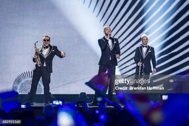 Sunstroke Project, the contestant from Moldova, performs at the Eurovision Grand Final on May 13, 2017 in Kiev, Ukraine. Ukraine is the 62nd host of...