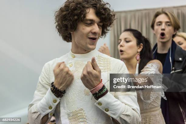 Naviband, comprised of Artem Lukyanenko and Ksenia Zhuk , the contestants from Belarus, back stage before the final rehearsal for the Eurovision...