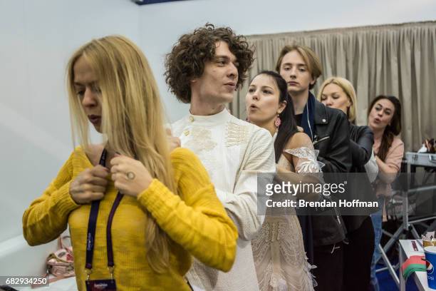 Naviband, comprised of Artem Lukyanenko and Ksenia Zhuk , the contestants from Belarus, back stage before the final rehearsal for the Eurovision...