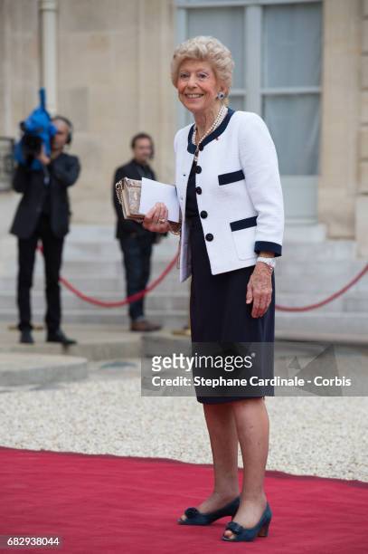 Helene Carrere D'Encausse arrives at the Elysee Palace prior to the handover ceremony for New French President Emmanuel Macron at Elysee Palace on...