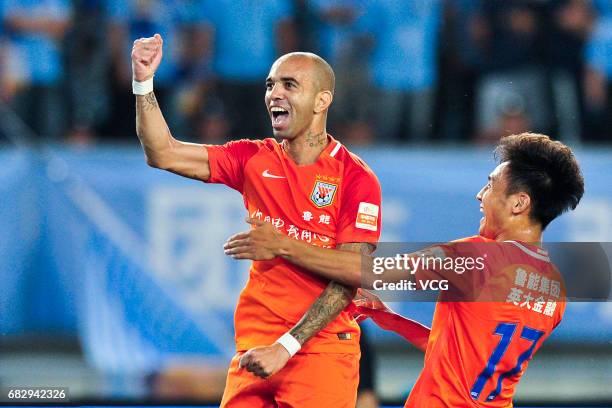 Diego Tardelli of Shandong Luneng celebrates after a goal during 2017 Chinese Super League 9th round match between Jiangsu Suning F.C. And Shandong...