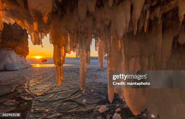 ice surface of baikal lake - lake baikal stock pictures, royalty-free photos & images