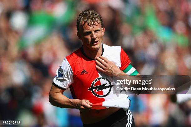 Dirk Kuyt of Feyenoord Rotterdam celebrates scoring his teams third goal of the game during the Dutch Eredivisie match between Feyenoord Rotterdam...