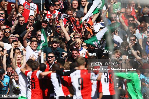 Dirk Kuyt of Feyenoord Rotterdam celebrates scoring his teams third goal of the game during the Dutch Eredivisie match between Feyenoord Rotterdam...