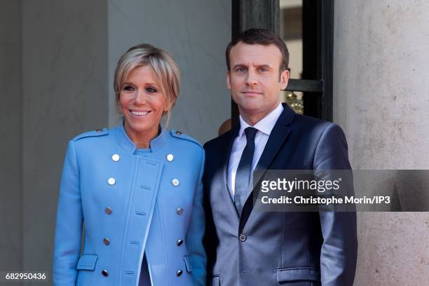 New French President elect Emmanuel Macron and his wife, the First Lady Brigitte Trogneux , attend a formal ceremony as part of the transfer of power...