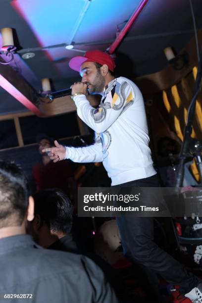 Haryanvi singer and rapper Fazilpuria performs during a night party at After Stories, on May 6, 2017 in New Delhi, India.