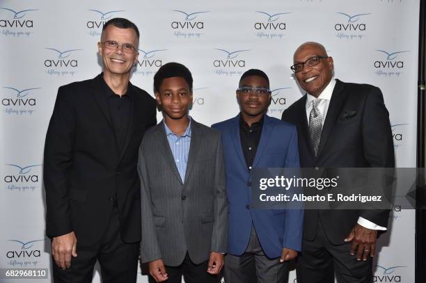 Christopher Mason, William Barclay, Cyrus Barclay and Honoree Paris Barclay attend Aviva Family And Children's Services' A Gala at the Beverly...