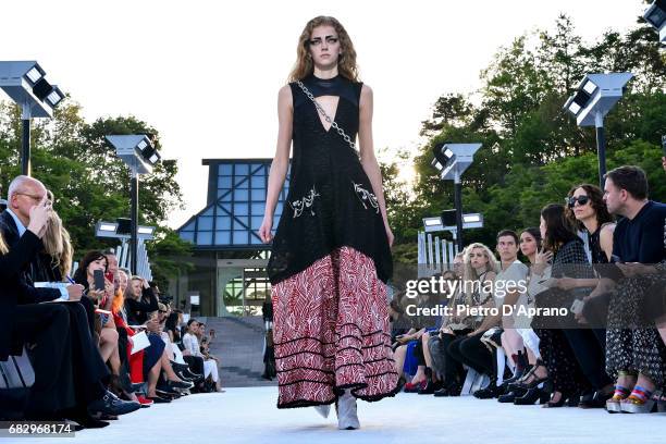 Eliza Kallmann showcases the design on runway during the Louis Vuitton Resort 2018 show at the Miho Museum on May 14, 2017 in Koka, Japan.