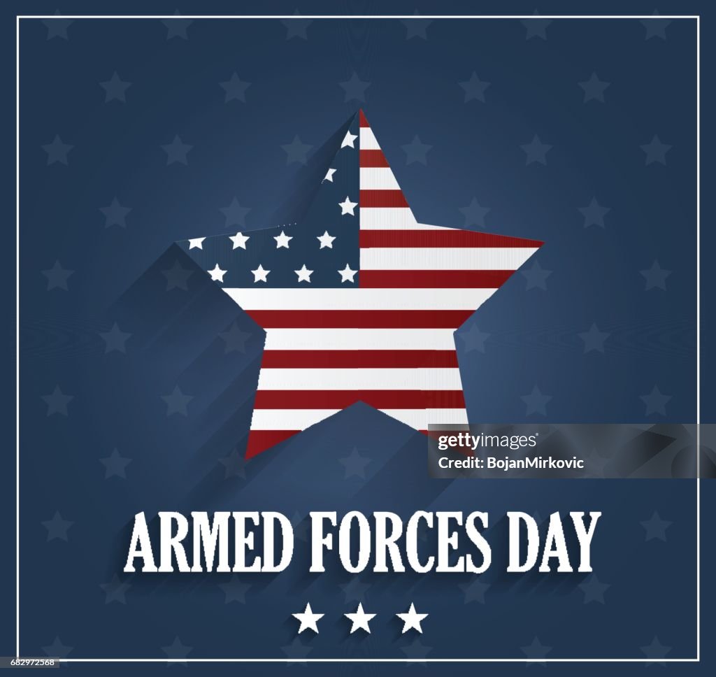 Armed Forces Day auf blauem Hintergrund mit gestreiften Stern