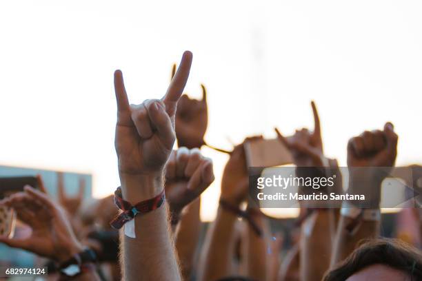 General atmosphere with hands in the air at the Five Finger Death Punch show at Autodromo de Interlagos on May 13, 2017 in Sao Paulo, Brazil.