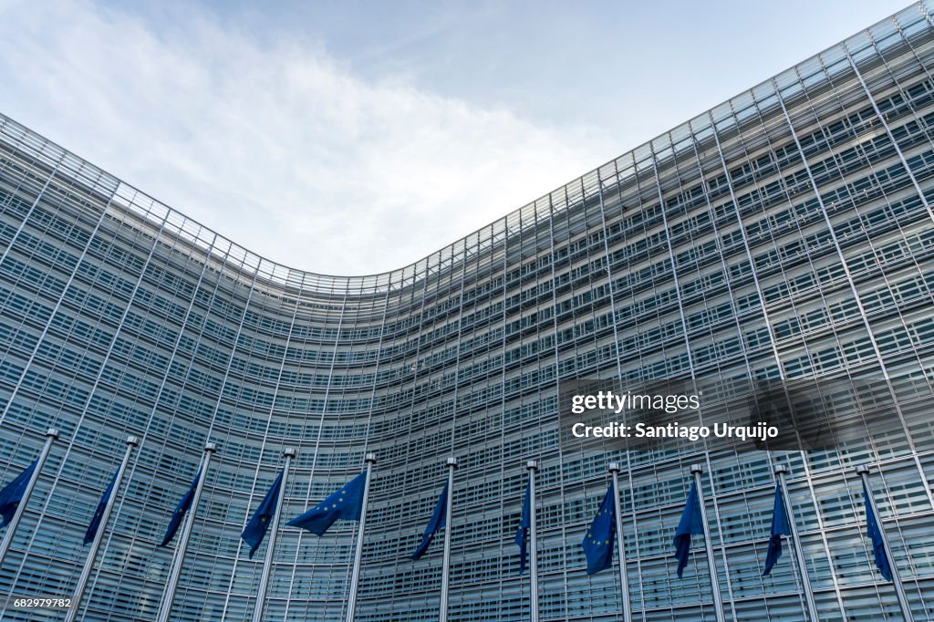European Union flags at Berlaymont building of the European Commission