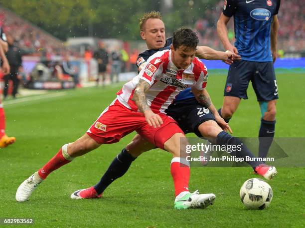 Philipp Hosiner of 1 FC Union Berlin and Arne Feick of 1. FC Heidenheim during the game between 1st FC Union Berlin and 1st FC Heidenheim on May 14,...