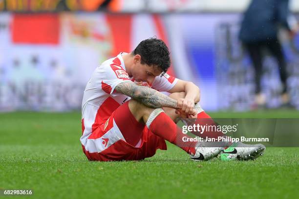 Philipp Hosiner of 1 FC Union Berlin after the game between 1st FC Union Berlin and 1st FC Heidenheim on May 14, 2017 in Berlin, Germany.