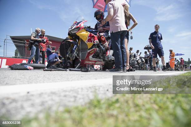 Stefan Bradl of Germany and Red Bull Honda World Superbike team prepares to start on the grid during the Race 2 during the FIM Superbike World...