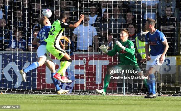 Joel Grant of Exeter City scores the opening goal the Sky Bet League Two match between Carlise United and Exeter City at Brunton Park on May 14, 2017...