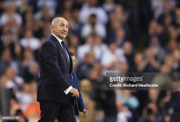 Osvaldo Ardiles, ex Tottenham Hotspur player walks out onto the pitch during the closing ceremony after the Premier League match between Tottenham...