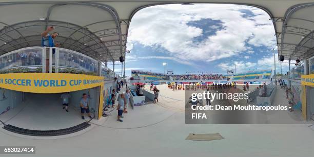 General 360 view prior to the FIFA Beach Soccer World Cup Bahamas 2017 third place playoff match between Iran and Italy at National Beach Soccer...