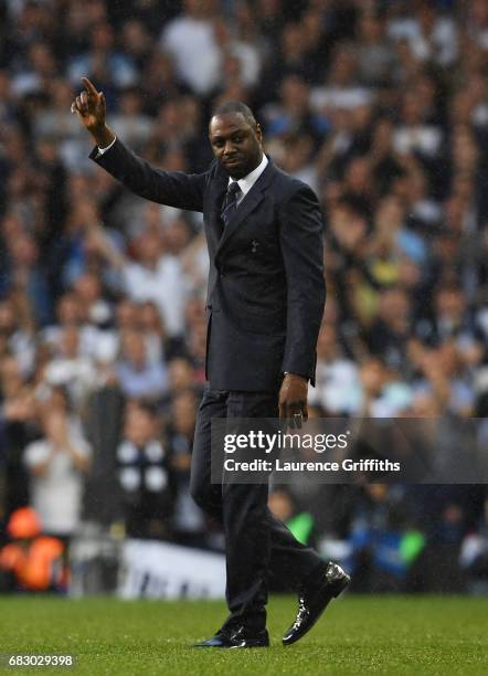 Ledley King, ex Tottenham Hotspur player walks onto the pitch during the closing ceremony after the Premier League match between Tottenham Hotspur...