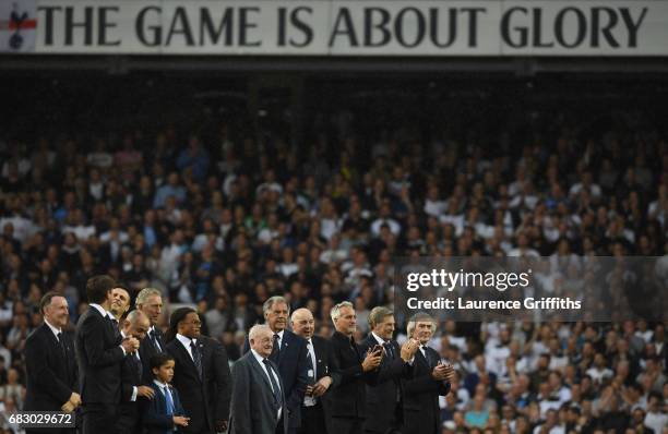 Ex-Spurs players look on during the closing ceremony after the Premier League match between Tottenham Hotspur and Manchester United at White Hart...