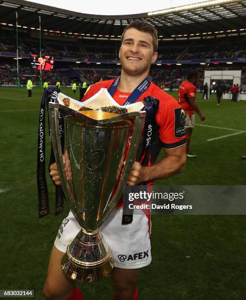 Richard Wigglesworth of Saracens celebrates after their victory during the European Rugby Champions Cup Final between ASM Clermont Auvergen and...