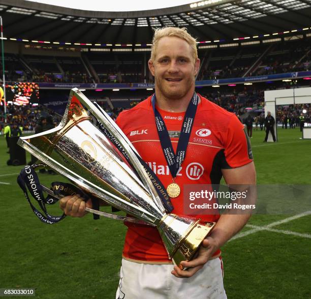 Vincent Koch of Saracens celebrates victory during the European Rugby Champions Cup Final between ASM Clermont Auvergen and Saracens at Murrayfield...