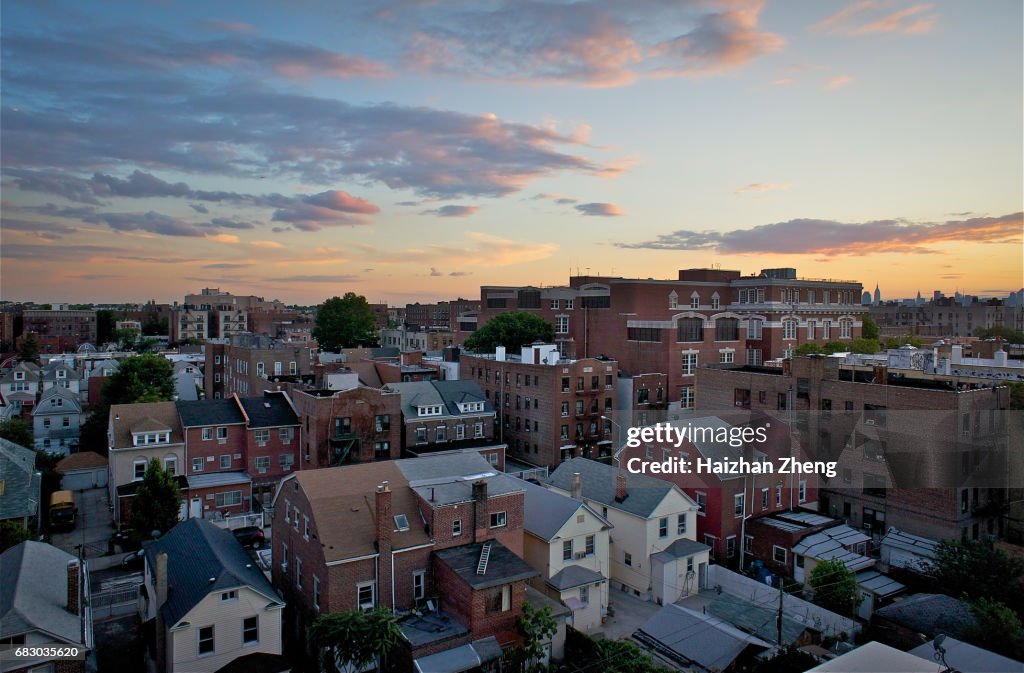 Sunset on the rooftops in Queens, NY