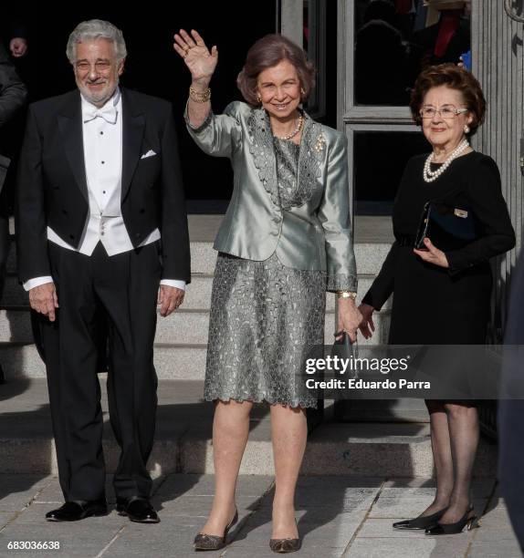 Singer Placido Domingo, Queen Sofia of Spain and Marta Domingo attends a Placido Domingo's concert at Royal Theatre on May 14, 2017 in Madrid, Spain.