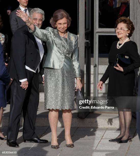 Singer Placido Domingo, Queen Sofia of Spain and Marta Domingo attends a Placido Domingo's concert at Royal Theatre on May 14, 2017 in Madrid, Spain.