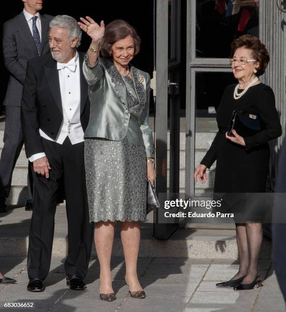 Singer Placido Domingo, Queen Sofia of Spain and Marta Domingo attends a Placido Domingo's concert at Royal Theatre on May 14, 2017 in Madrid, Spain.