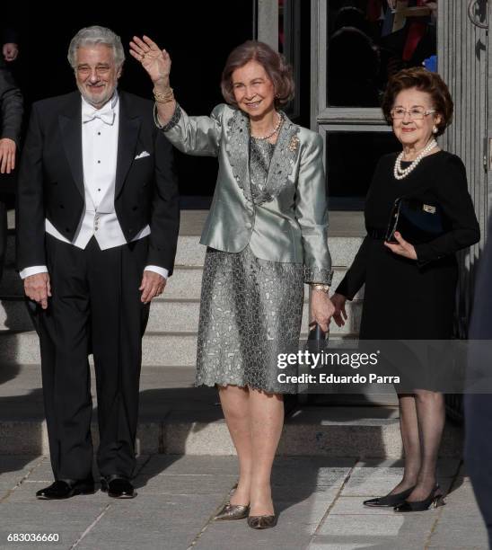 Singer Placido Domingo, Queen Sofia of Spain and Marta Domingo attends a Placido Domingo's concert at Royal Theatre on May 14, 2017 in Madrid, Spain.