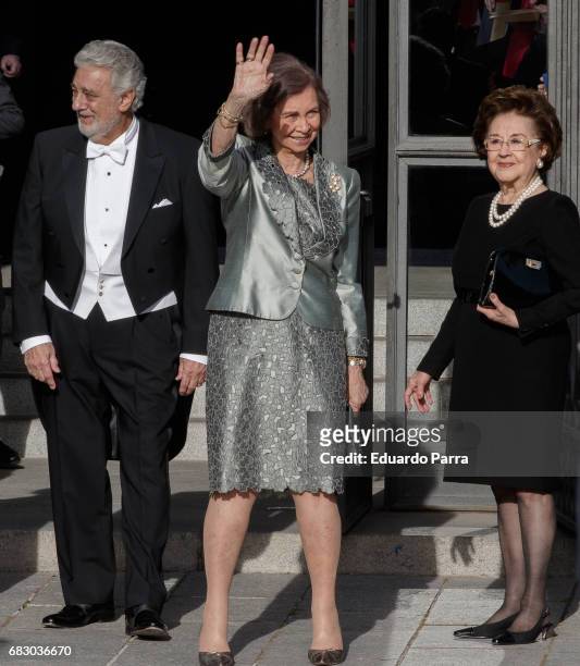 Singer Placido Domingo, Queen Sofia of Spain and Marta Domingo attends a Placido Domingo's concert at Royal Theatre on May 14, 2017 in Madrid, Spain.