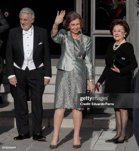 Singer Placido Domingo, Queen Sofia of Spain and Marta Domingo attends a Placido Domingo's concert at Royal Theatre on May 14, 2017 in Madrid, Spain.