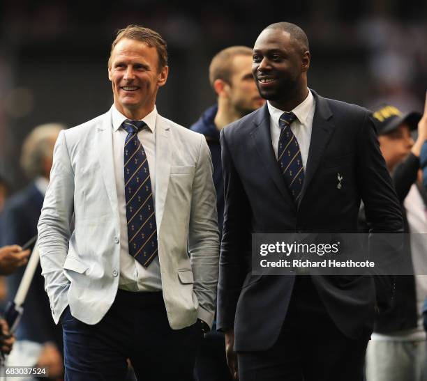 Teddy Sheringham, ex Tottenham Hotspur player and Ledley King, ex Tottenham Hotspur player speak during the closing ceremony after the Premier League...